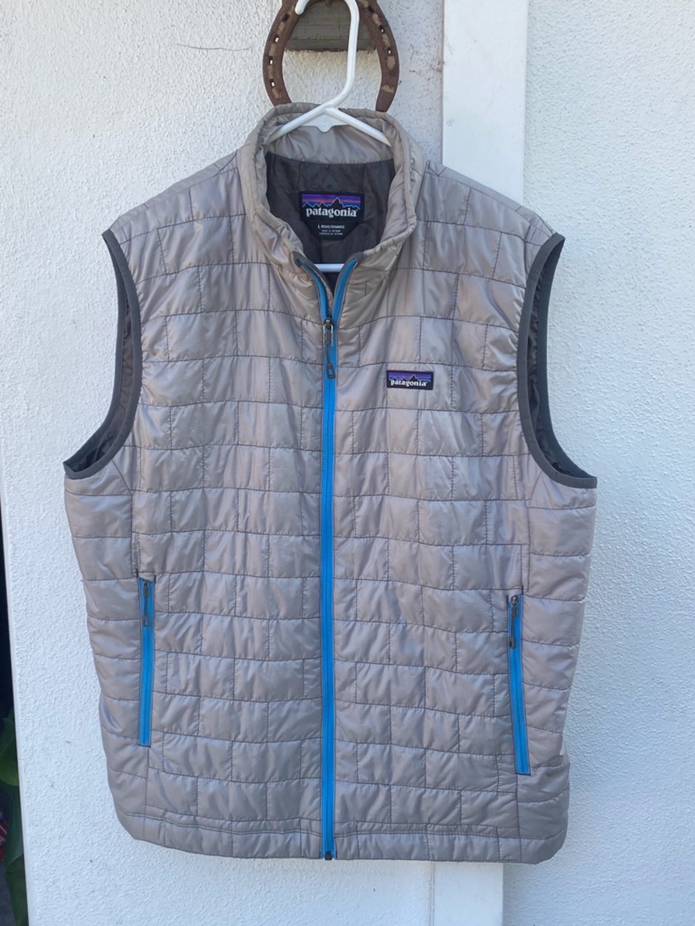 Men's Patagonia Silver/Blue Nano Puff Vest (Large)